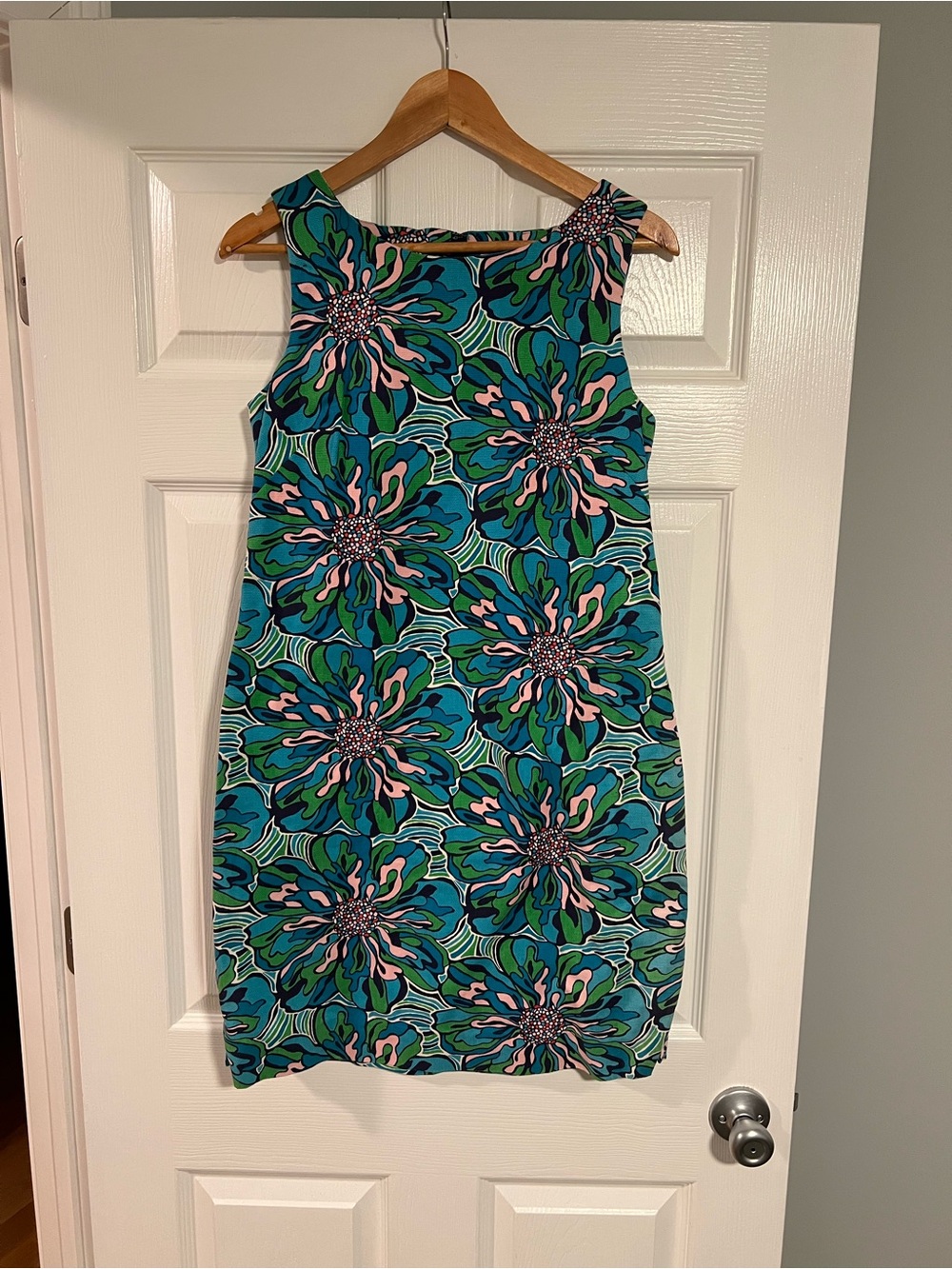 Lilly Pulitzer Teal Floral Sleeveless Shift Dress with Pink Accents